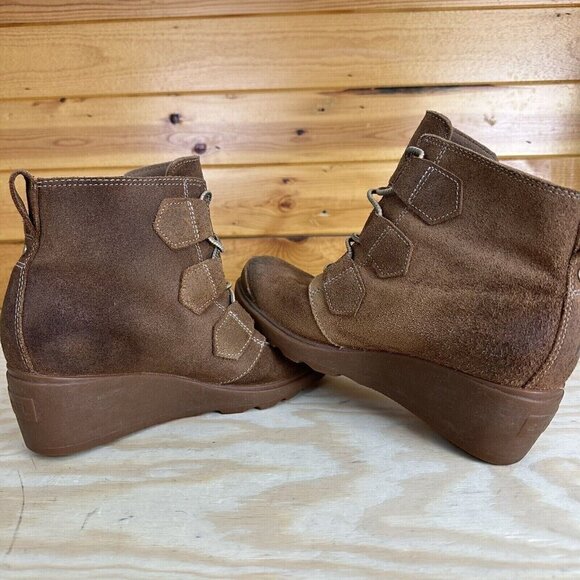 Sorel Toronto Lace Wedge Ankle Booties Womens Size 8 Rust Brown Leather - Picture 3 of 6